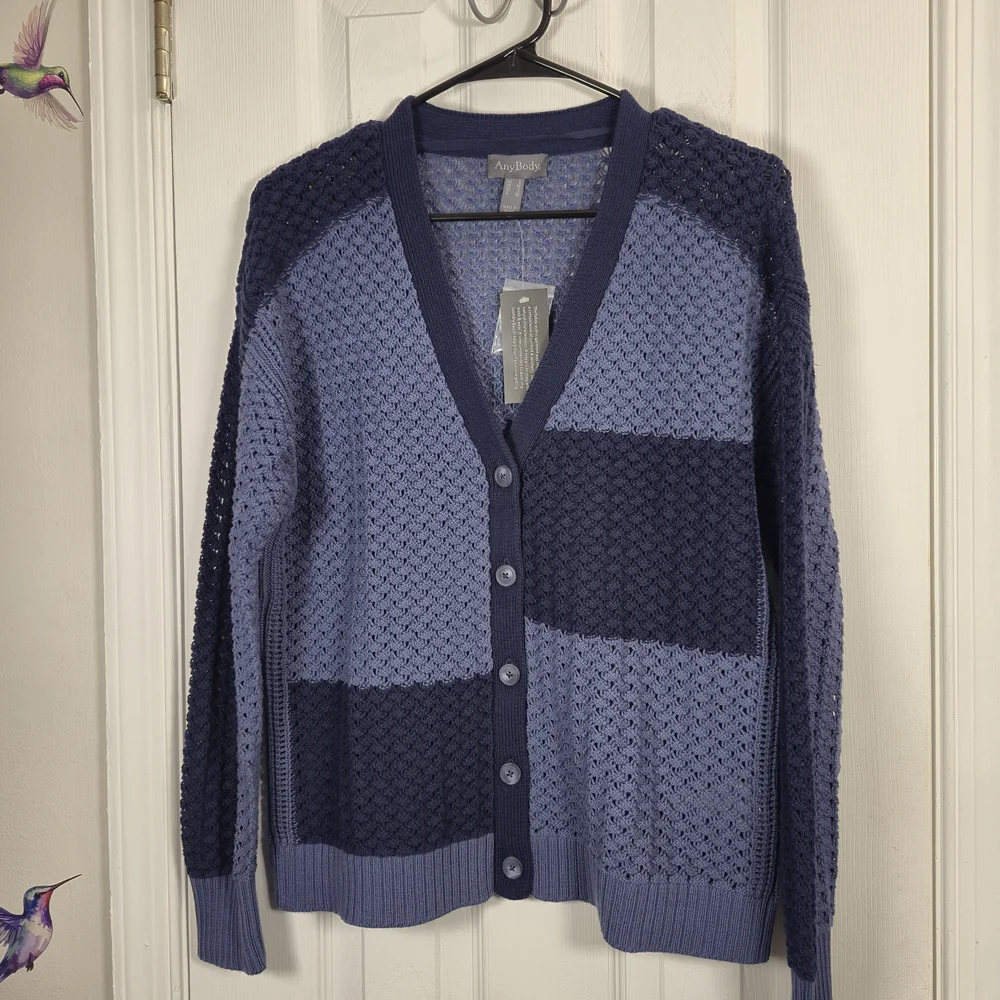AnyBody Colorblock Crochet Knit Cardigan | Textured Layer - Picture 1 of 6